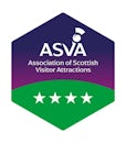 A hexagon-shaped badge displaying the 4-star award from ASVA. The top half is purple; the bottom half is green.