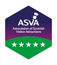 A hexagon-shaped badge displaying the 5-star award from ASVA. The top half is purple; the bottom half is green.