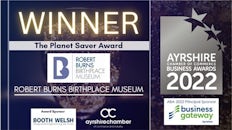 An award from Ayrshire Chamber of Commerce in 2022 saying: Winner, The Planet Saver Award, Robert Burns Birthplace Museum